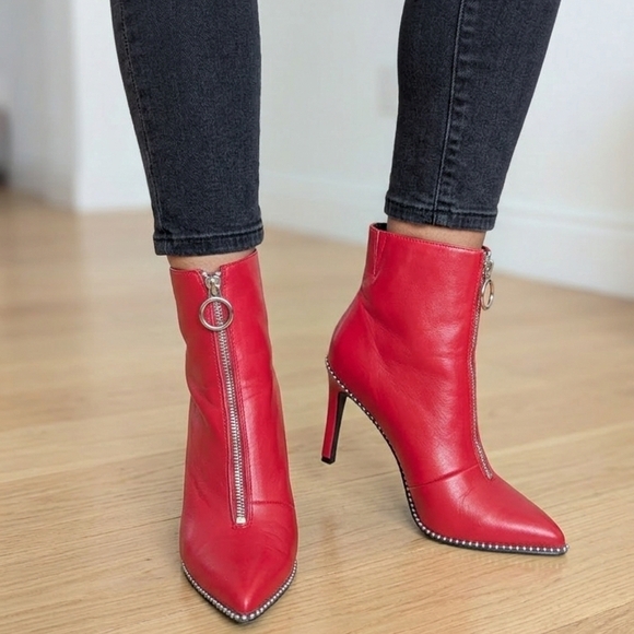 Gorgeous Red Leather Ankle Boots - Picture 5 of 5